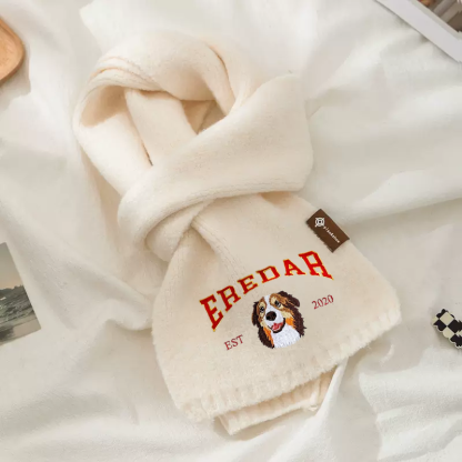 漫画風カスタム刺繍ペットポートレート織りスカーフ-welikecustom-MJ