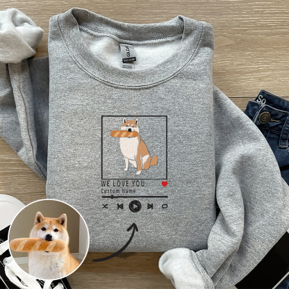 ペットの写真を刺繍したミュージックプレーヤー風Tシャツ、スウェットシャツ、パーカー-welikecustom-MJ