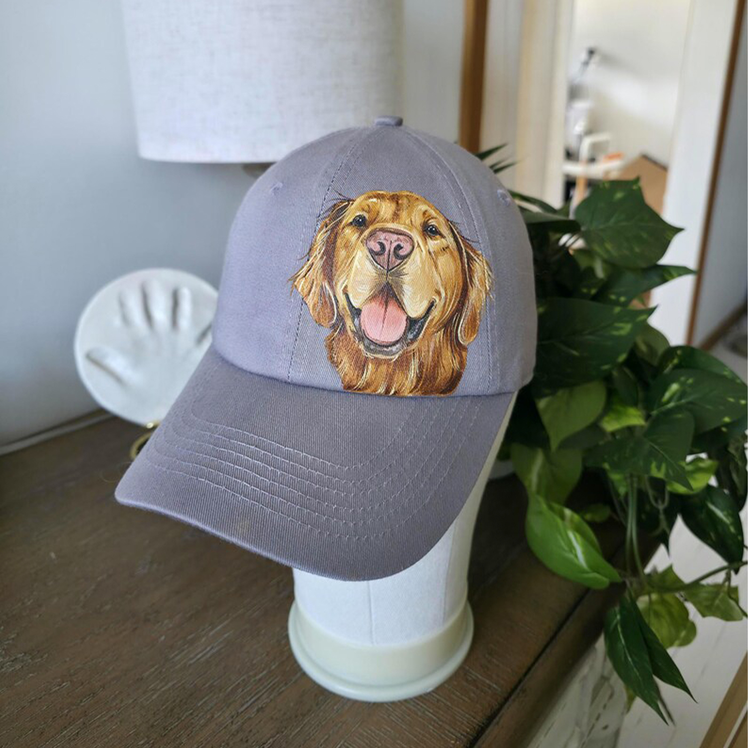 【完全オーダーメイド】手描きペット肖像画キャップ / 愛犬・愛猫の似顔絵帽子 / 記念日ギフト・お揃いコーデに