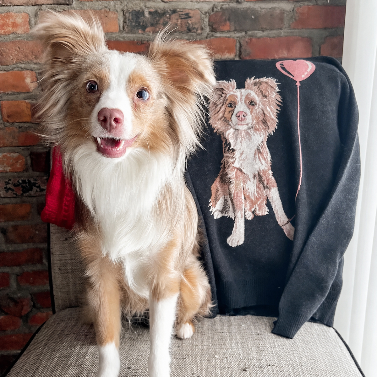 ペットニットセーター ハート風船 犬柄 可愛い 動物好き ジャカード編み 暖かい プルオーバー スウェター ペットオーナー向け