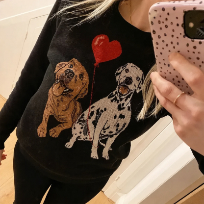 ペットニットセーター ハート風船 犬柄 可愛い 動物好き ジャカード編み 暖かい プルオーバー スウェター ペットオーナー向け