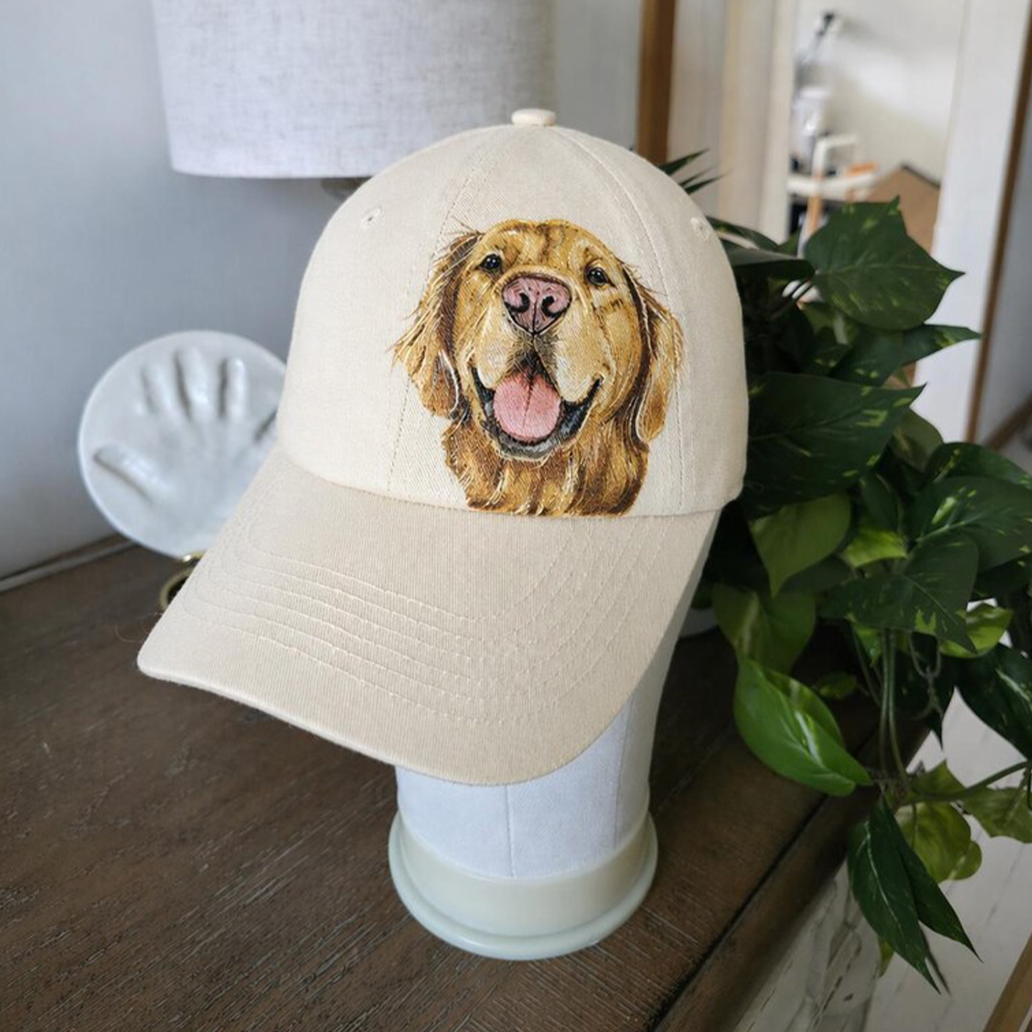 【完全オーダーメイド】手描きペット肖像画キャップ / 愛犬・愛猫の似顔絵帽子 / 記念日ギフト・お揃いコーデに