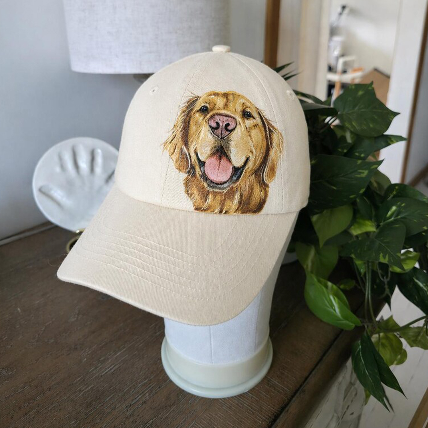 【完全オーダーメイド】手描きペット肖像画キャップ / 愛犬・愛猫の似顔絵帽子 / 記念日ギフト・お揃いコーデに