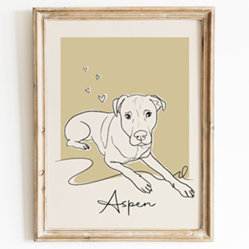 カスタム犬ラインアートポートレート、パーソナライズされたペットキャンバスウォールアート-welikecustom-MJ