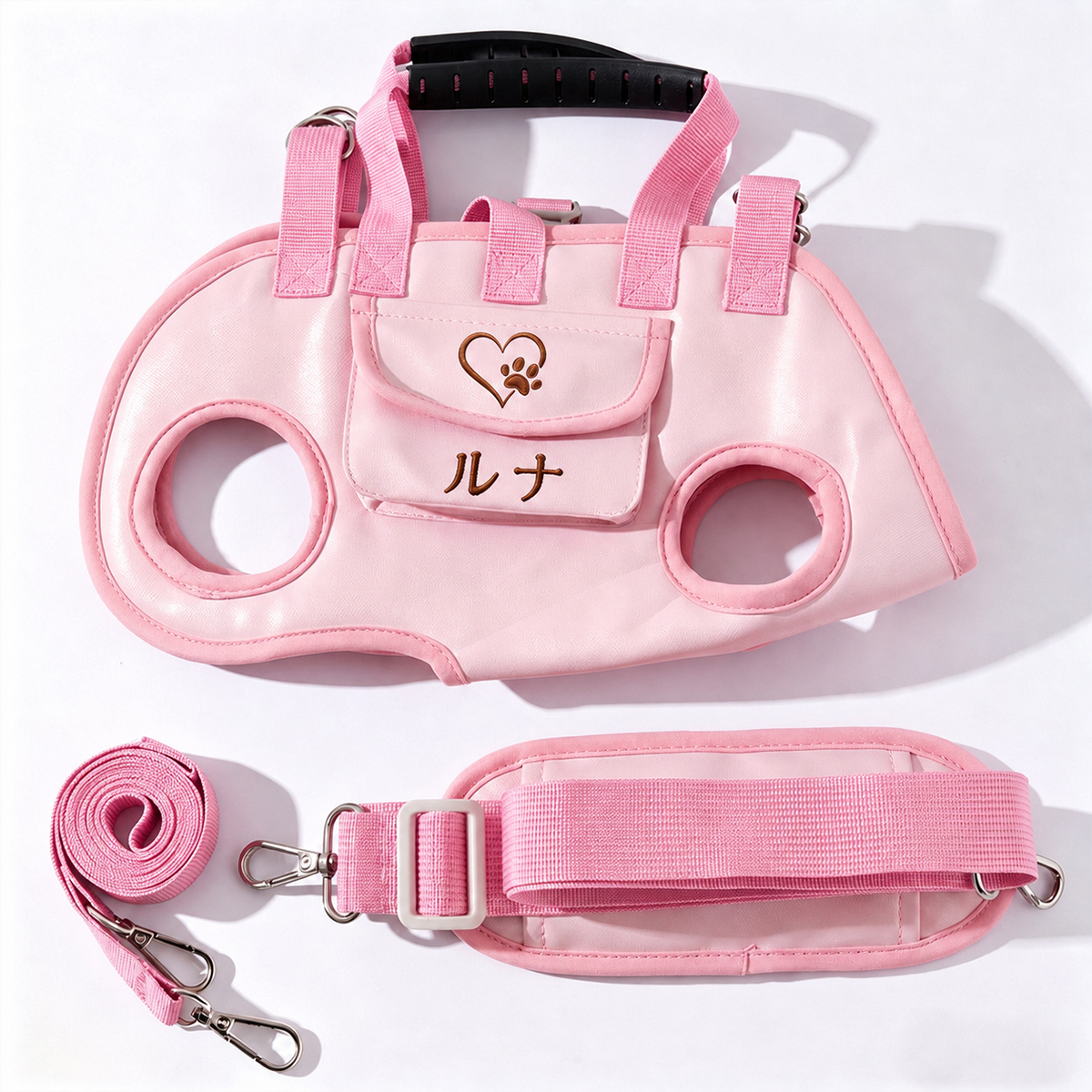 ペット用カスタマイズ可能キャリーバッグ - 3WAY 通気性抜群 斜めがけ/手提げ/バックパック 小型犬用 名前刺繍付き