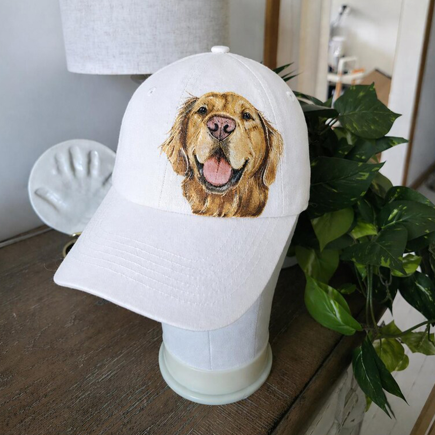 【完全オーダーメイド】手描きペット肖像画キャップ / 愛犬・愛猫の似顔絵帽子 / 記念日ギフト・お揃いコーデに