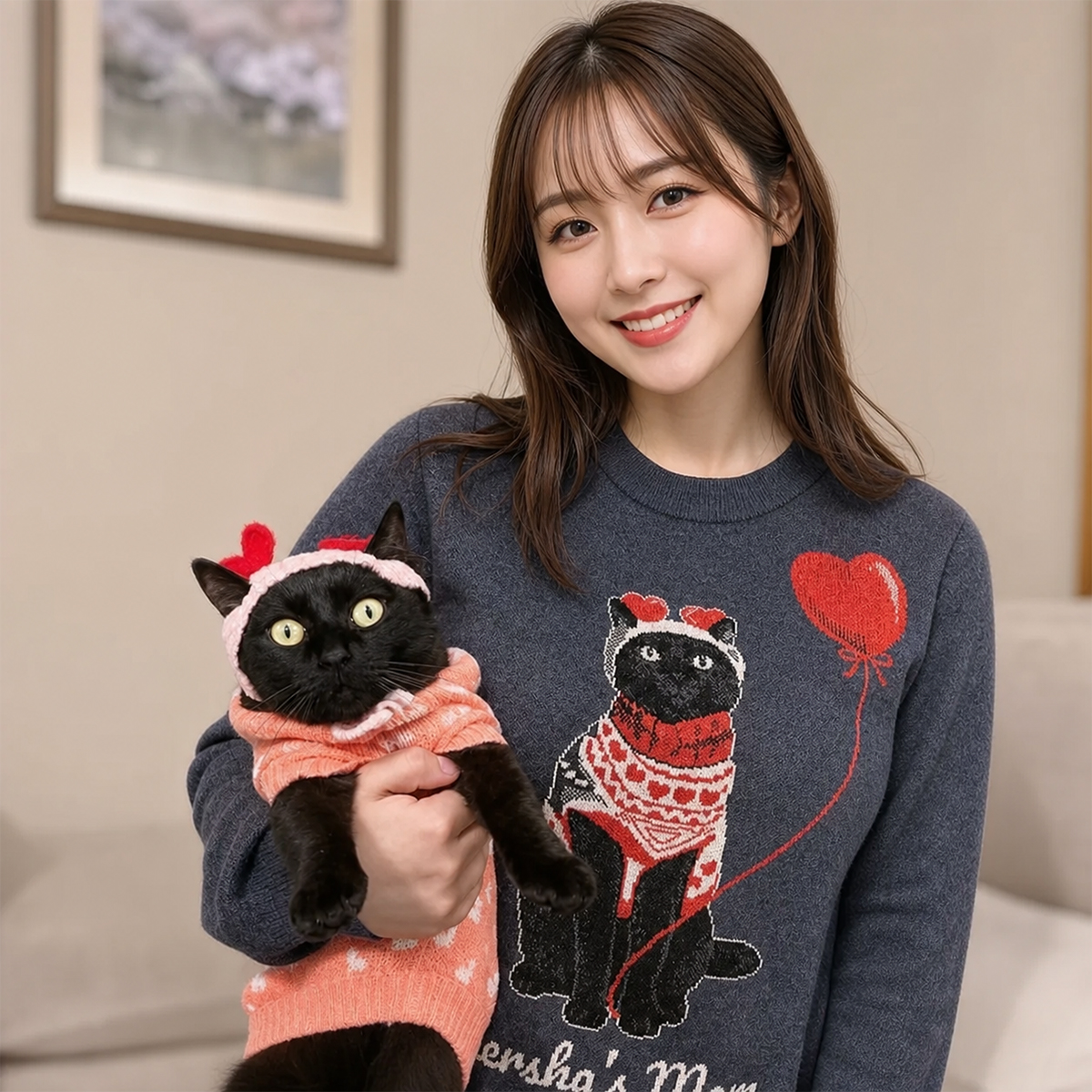 ペットニットセーター ハート風船 犬柄 可愛い 動物好き ジャカード編み 暖かい プルオーバー スウェター ペットオーナー向け