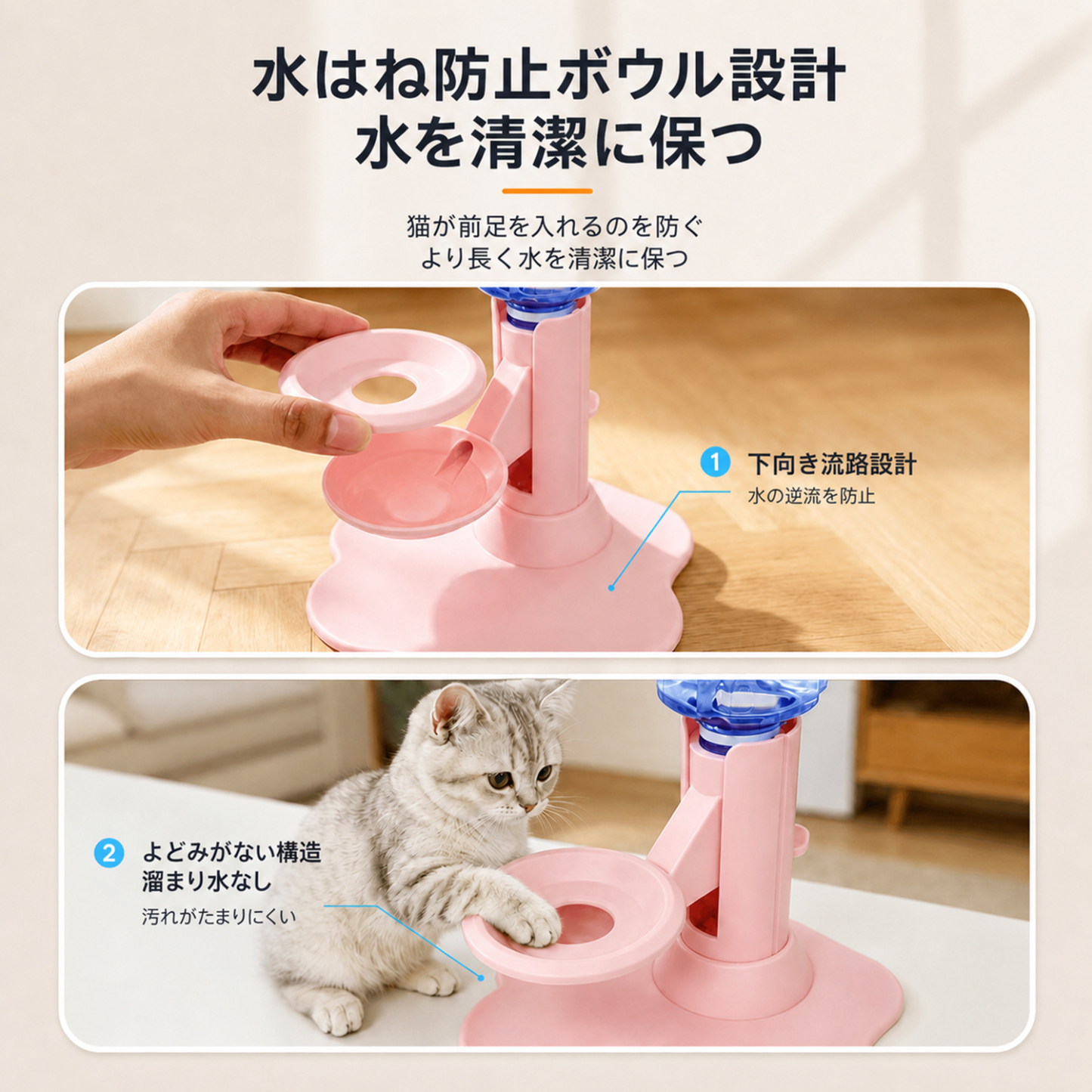 名前カスタム】ペット用自動給水器｜4段階高さ調節・重力自動給水・飛び散り防止＆滑り止め｜猫・小型犬用