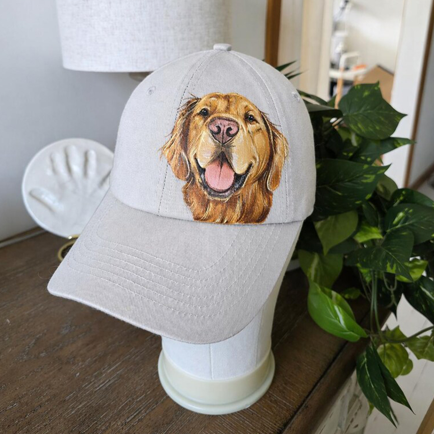 【完全オーダーメイド】手描きペット肖像画キャップ / 愛犬・愛猫の似顔絵帽子 / 記念日ギフト・お揃いコーデに