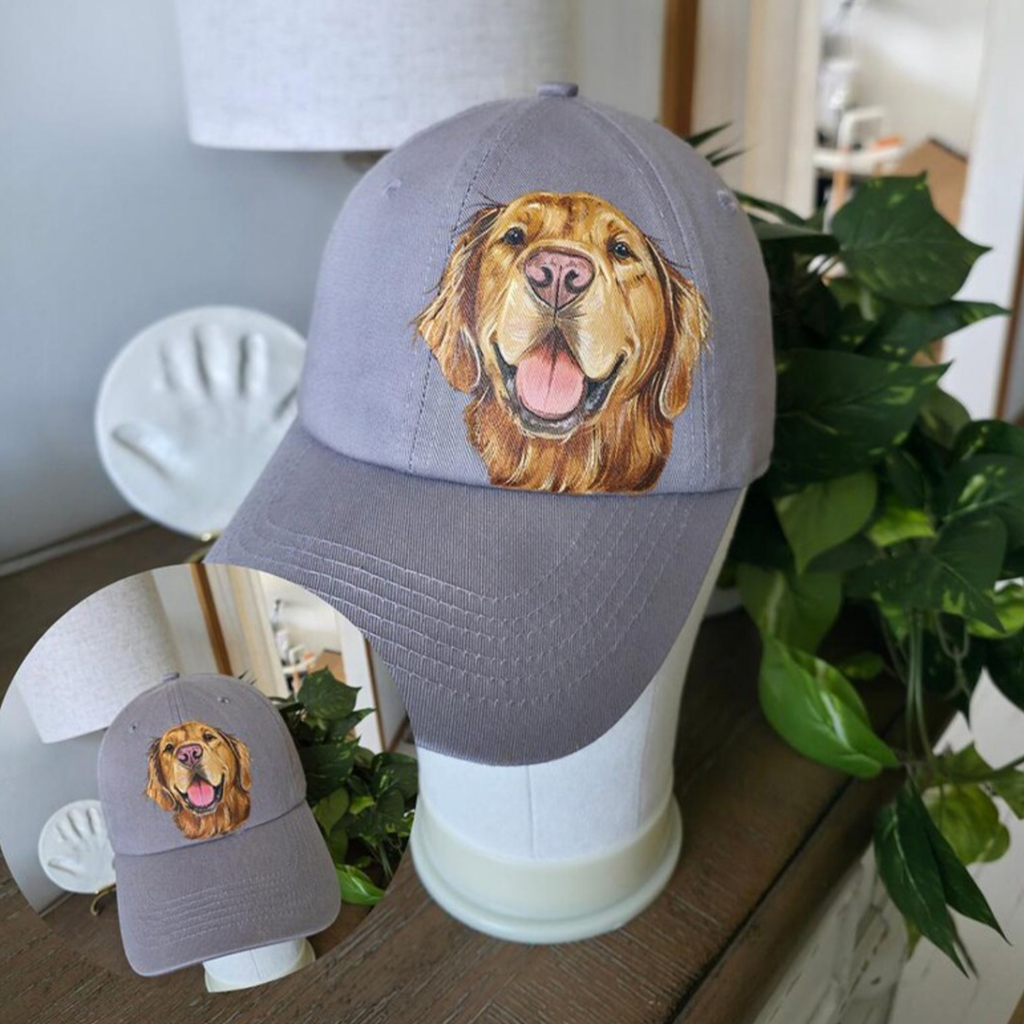 【完全オーダーメイド】手描きペット肖像画キャップ / 愛犬・愛猫の似顔絵帽子 / 記念日ギフト・お揃いコーデに