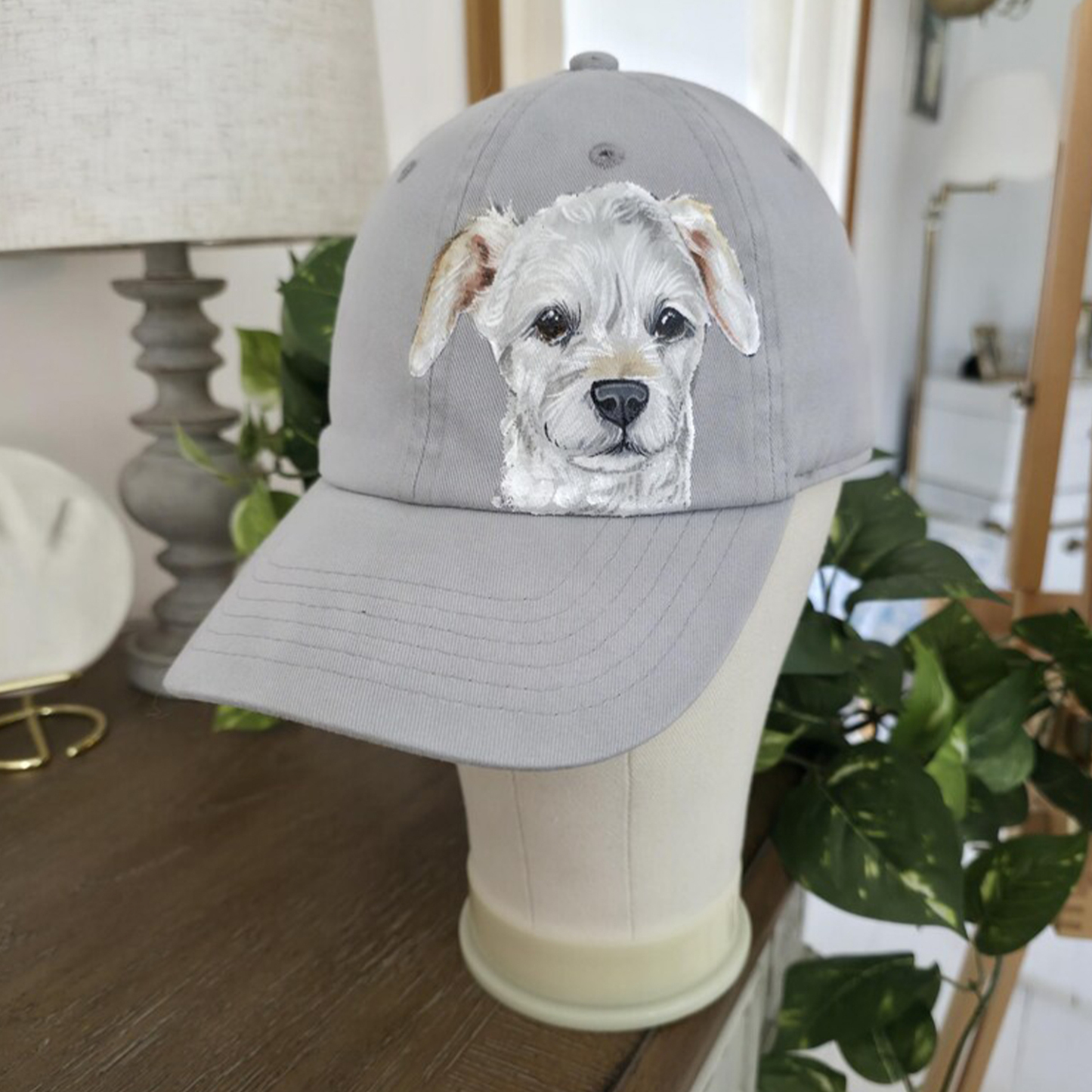 【完全オーダーメイド】手描きペット肖像画キャップ / 愛犬・愛猫の似顔絵帽子 / 記念日ギフト・お揃いコーデに