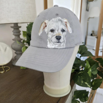【完全オーダーメイド】手描きペット肖像画キャップ / 愛犬・愛猫の似顔絵帽子 / 記念日ギフト・お揃いコーデに