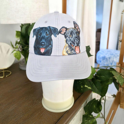 【完全オーダーメイド】手描きペット肖像画キャップ / 愛犬・愛猫の似顔絵帽子 / 記念日ギフト・お揃いコーデに