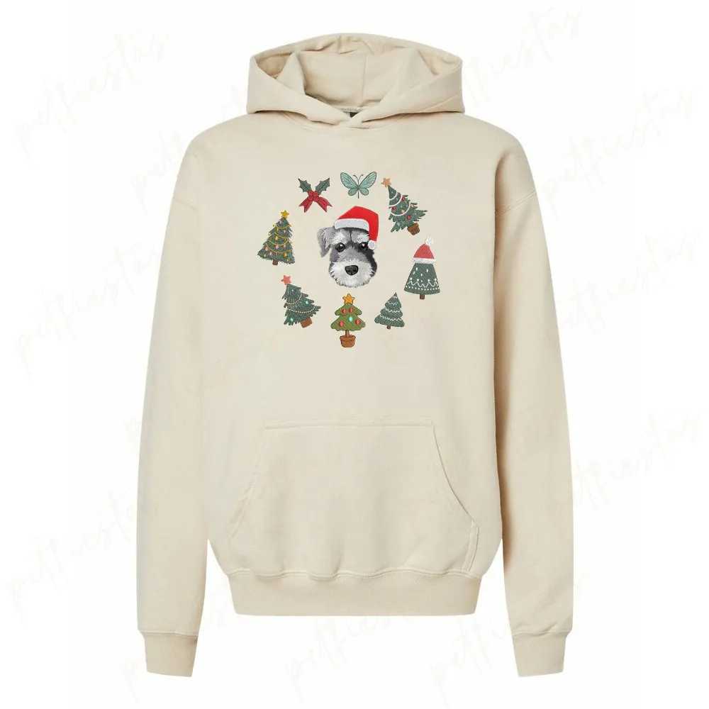 写実風お祝いの刺繍要素を備えたカスタムペットポートレートクリスマススウェットシャツ-welikecustom-MJ