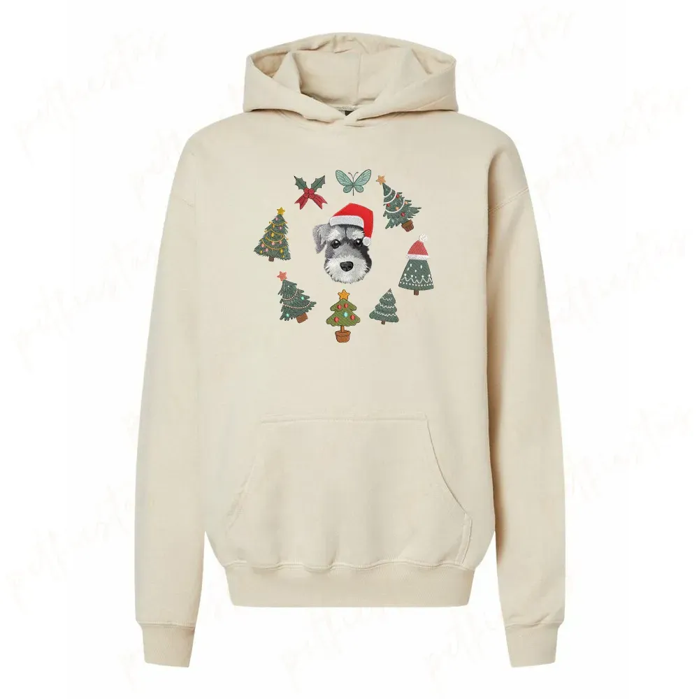 写実風お祝いの刺繍要素を備えたカスタムペットポートレートクリスマススウェットシャツ-welikecustom-MJ