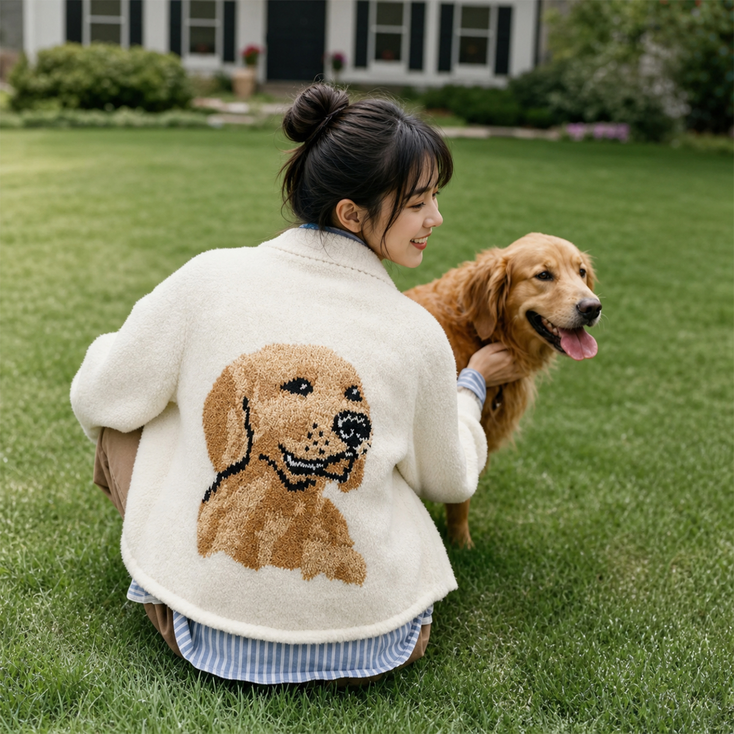 【オーダーメイド】愛犬・愛猫ポートレート ニットカーディガン ｜世界に一つだけのペット似顔絵セーター