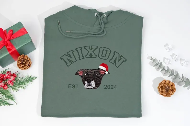 ペットの名前入りカスタムプレミアム手作りペット写真刺繍クリスマスTシャツスウェットシャツパーカー-welikecustom-MJ