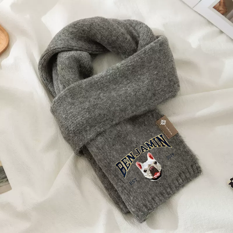 漫画風カスタム刺繍ペットポートレート織りスカーフ-welikecustom-MJ