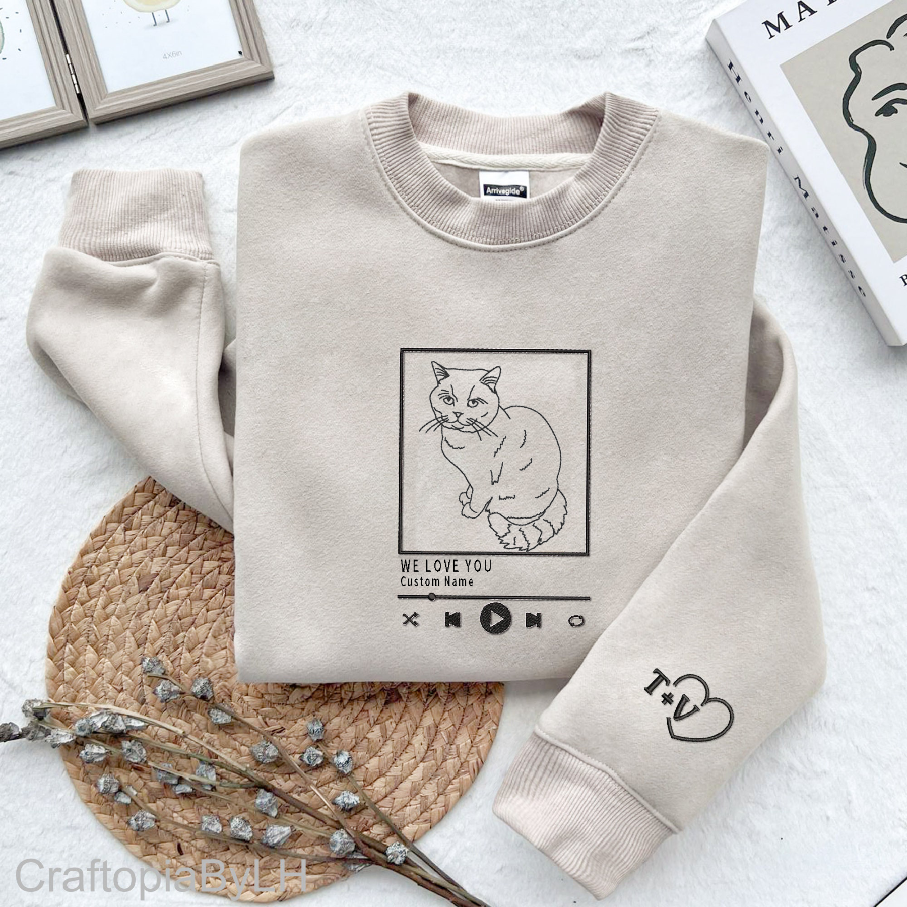 ペットの写真を刺繍したミュージックプレーヤー風Tシャツ、スウェットシャツ、パーカー-welikecustom-MJ