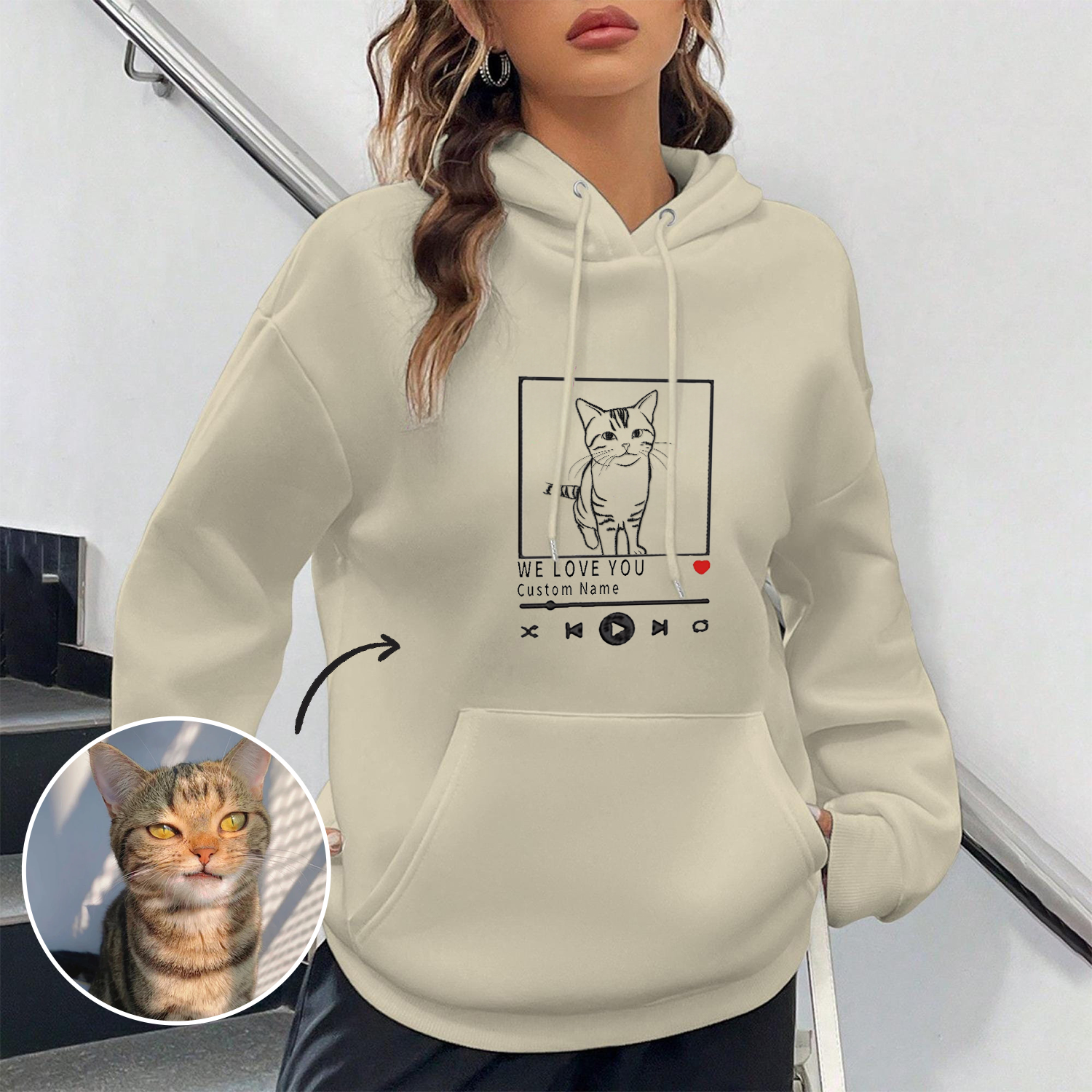 ペットの写真を刺繍したミュージックプレーヤー風Tシャツ、スウェットシャツ、パーカー-welikecustom-MJ