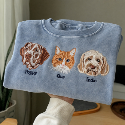 【世界に一つだけの愛ペットTシャツ】写真から作成するカスタムペット刺繍ウォッシュドTシャツ | ペットグッズ ペット愛好家へのプレゼント