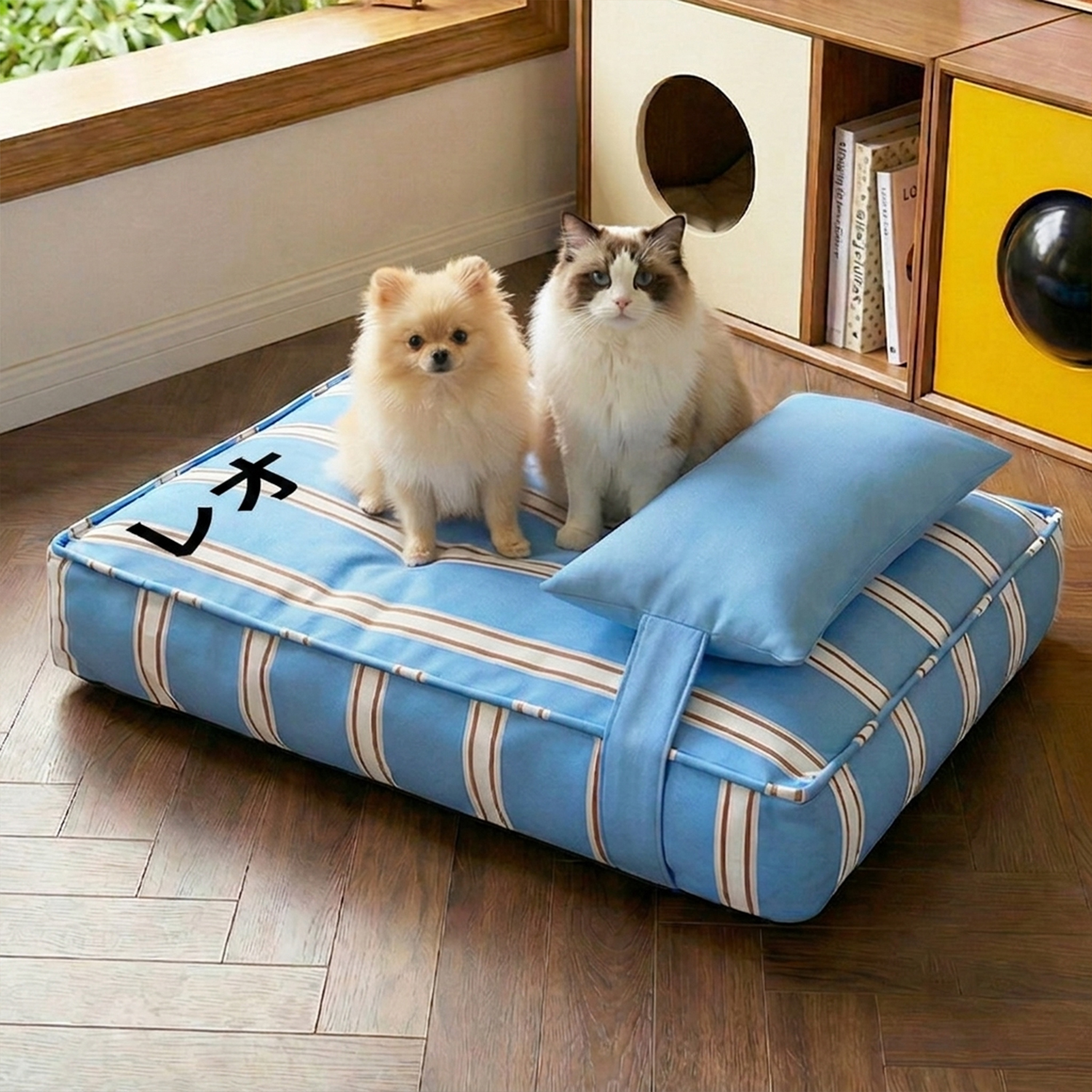 ペット用ストライプベッド クッション付き 名前入れ可能 愛犬愛猫用 ソファベッド 洗える 低反発 小型犬 中型犬用
