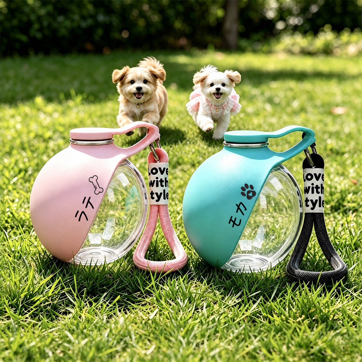 名入れ ペット用水筒 携帯給水器｜犬・猫用 丸型ポータブルウォーターディスペンサー（漏れ防止／軽量／2カラー）