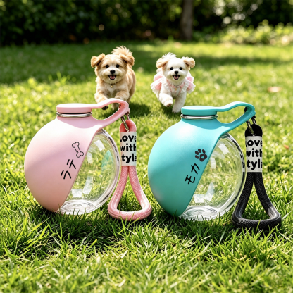 名入れ ペット用水筒 携帯給水器｜犬・猫用 丸型ポータブルウォーターディスペンサー（漏れ防止／軽量／2カラー）