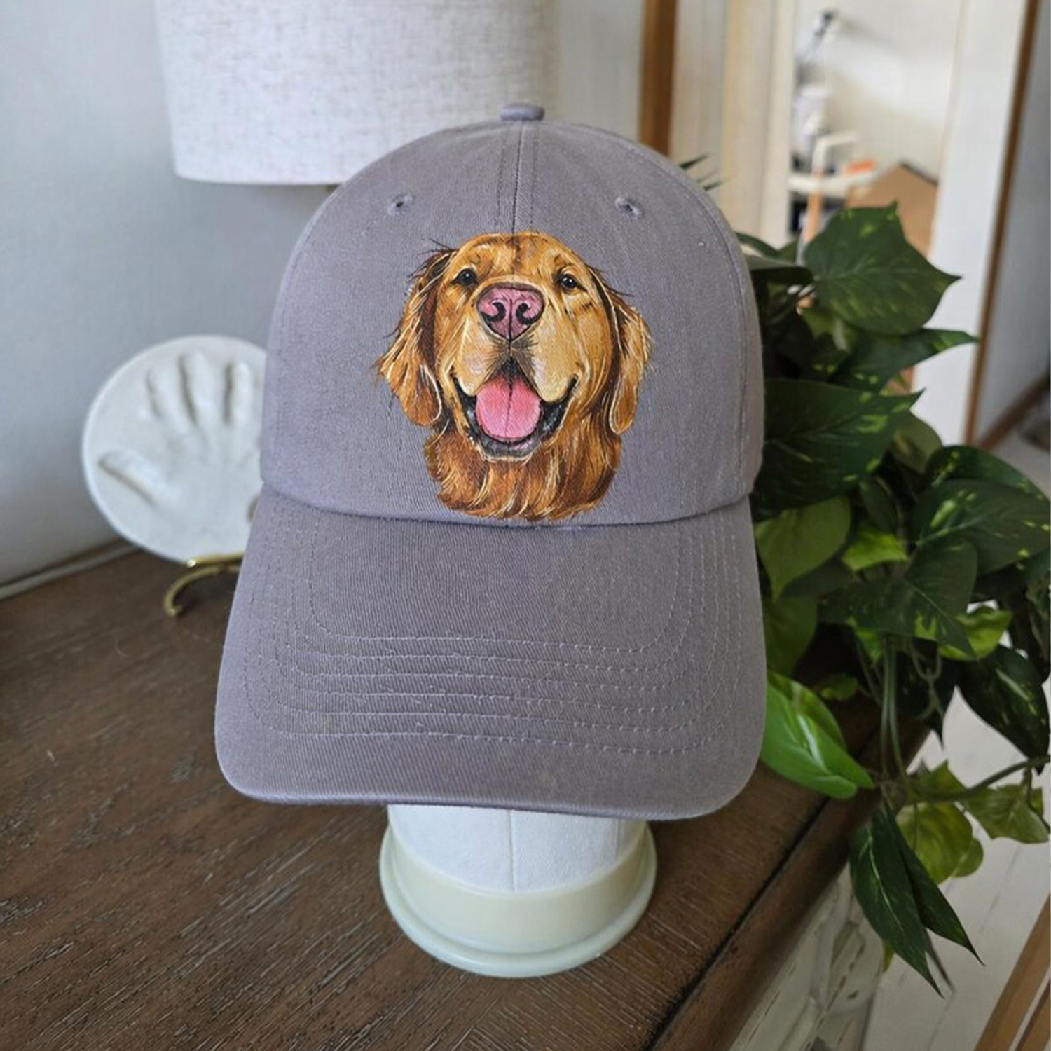 【完全オーダーメイド】手描きペット肖像画キャップ / 愛犬・愛猫の似顔絵帽子 / 記念日ギフト・お揃いコーデに
