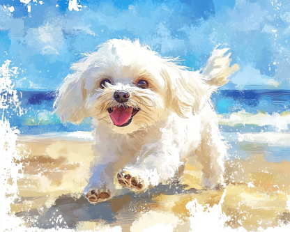 夏のビーチ水彩画風 ペットポートレート-welikecustom-MJ