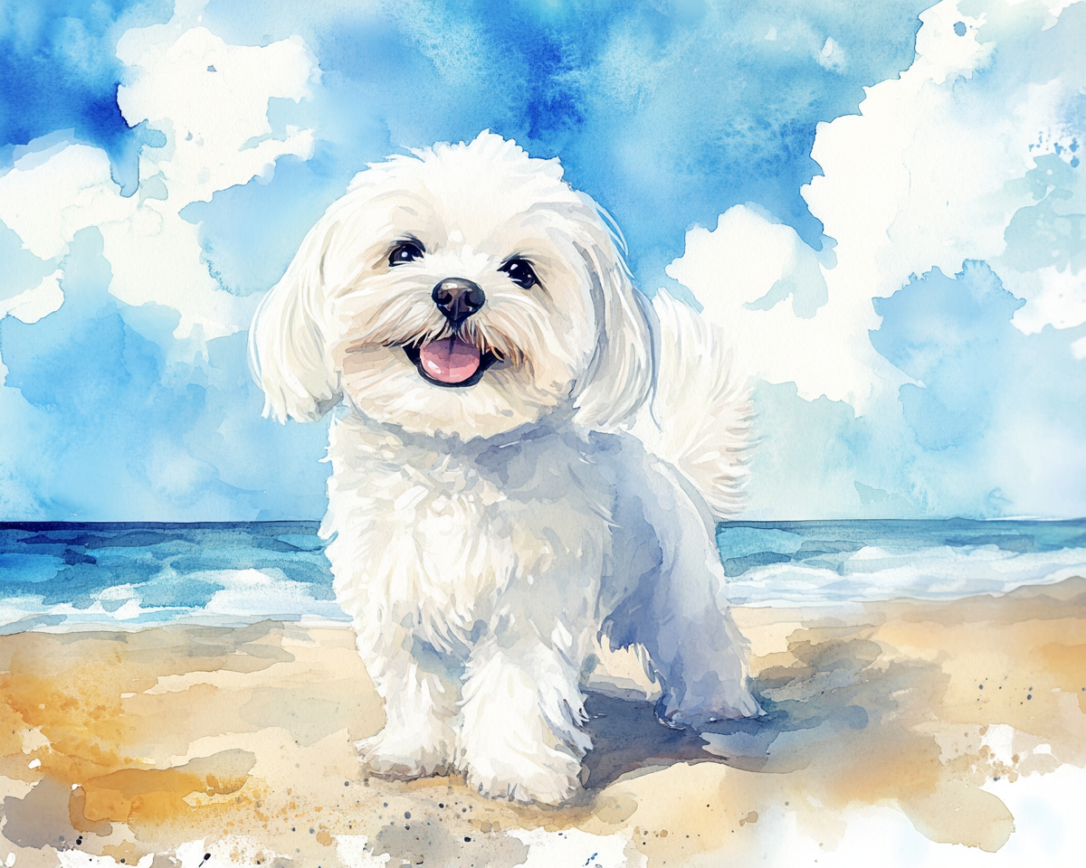 夏のビーチ水彩画風 ペットポートレート-welikecustom-MJ