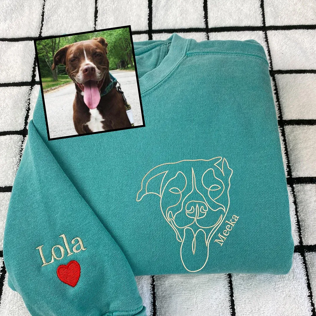 🐶ペットの写真シルエットをアート風に刺繍したTシャツ、スウェットシャツ、パーカーをカスタムメイド-welikecustom-MJ