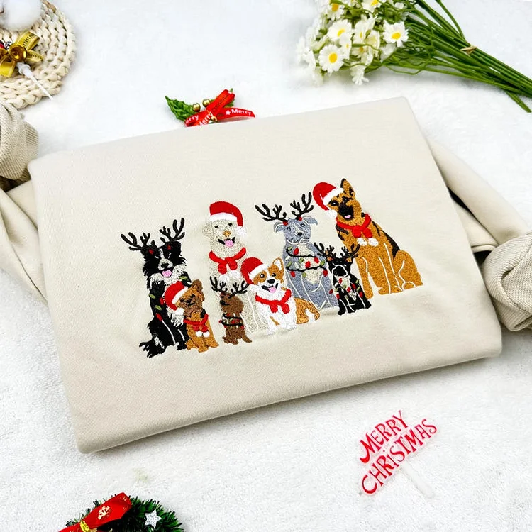 クリスマスシリーズペットの家園刺繡Tシャツ、トレーナー、パーカ-welikecustom-MJ