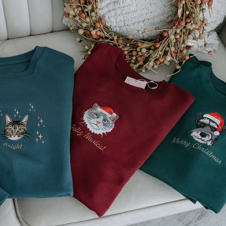 カスタム刺繍ペットポートレートクリスマスセータートレーナーパーカーTシャツクリスマスギフト-welikecustom-MJ