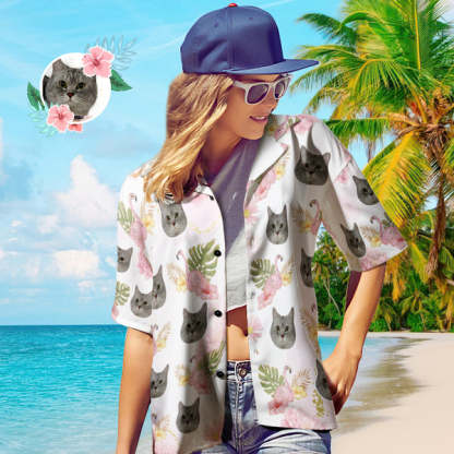 ペットの顔のハワイアンシャツ ペットの飼い主のためのピンクのフラミンゴの写真のハワイアンシャツ-welikecustom-MJ