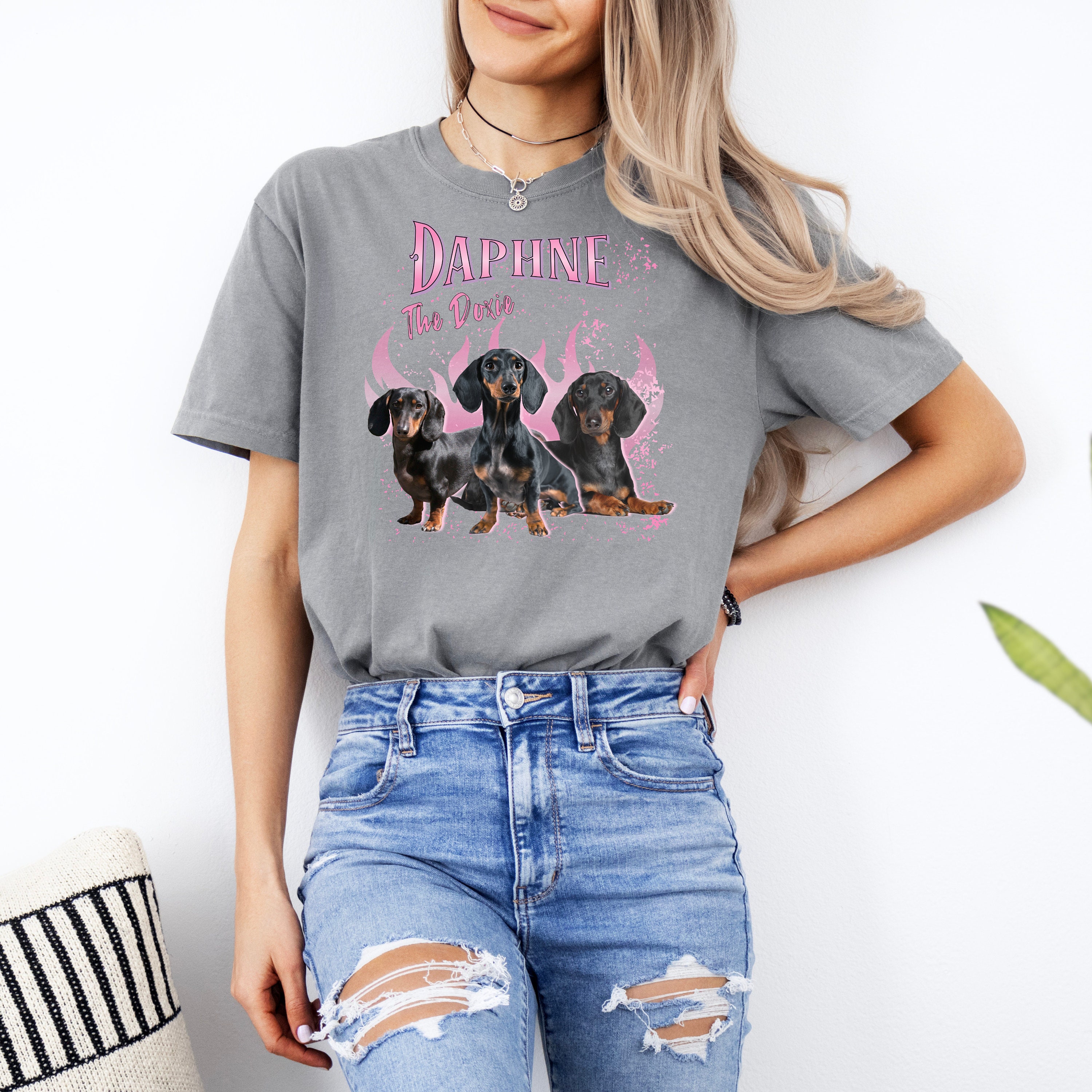 カスタムレトロ犬用Tシャツ、犬の写真コラージュ90年代風シャツ、ビンテージスタイルのペット写真プリントTシャツ-welikecustom-MJ