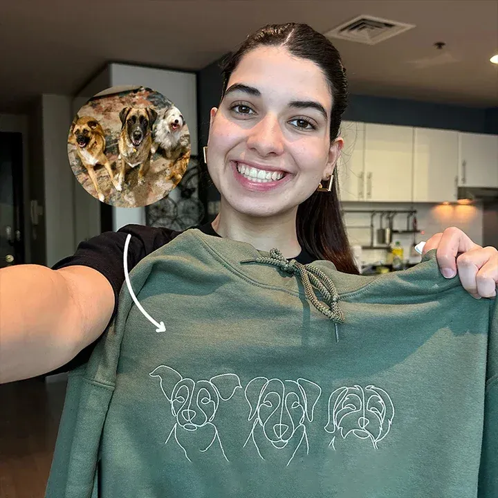🐶ペットの写真シルエットをアート風に刺繍したTシャツ、スウェットシャツ、パーカーをカスタムメイド-welikecustom-MJ