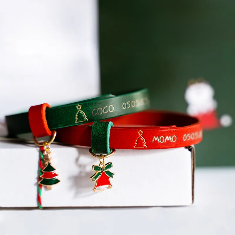 クリスマスのためのカスタマイズされたペットの革首輪-welikecustom-MJ