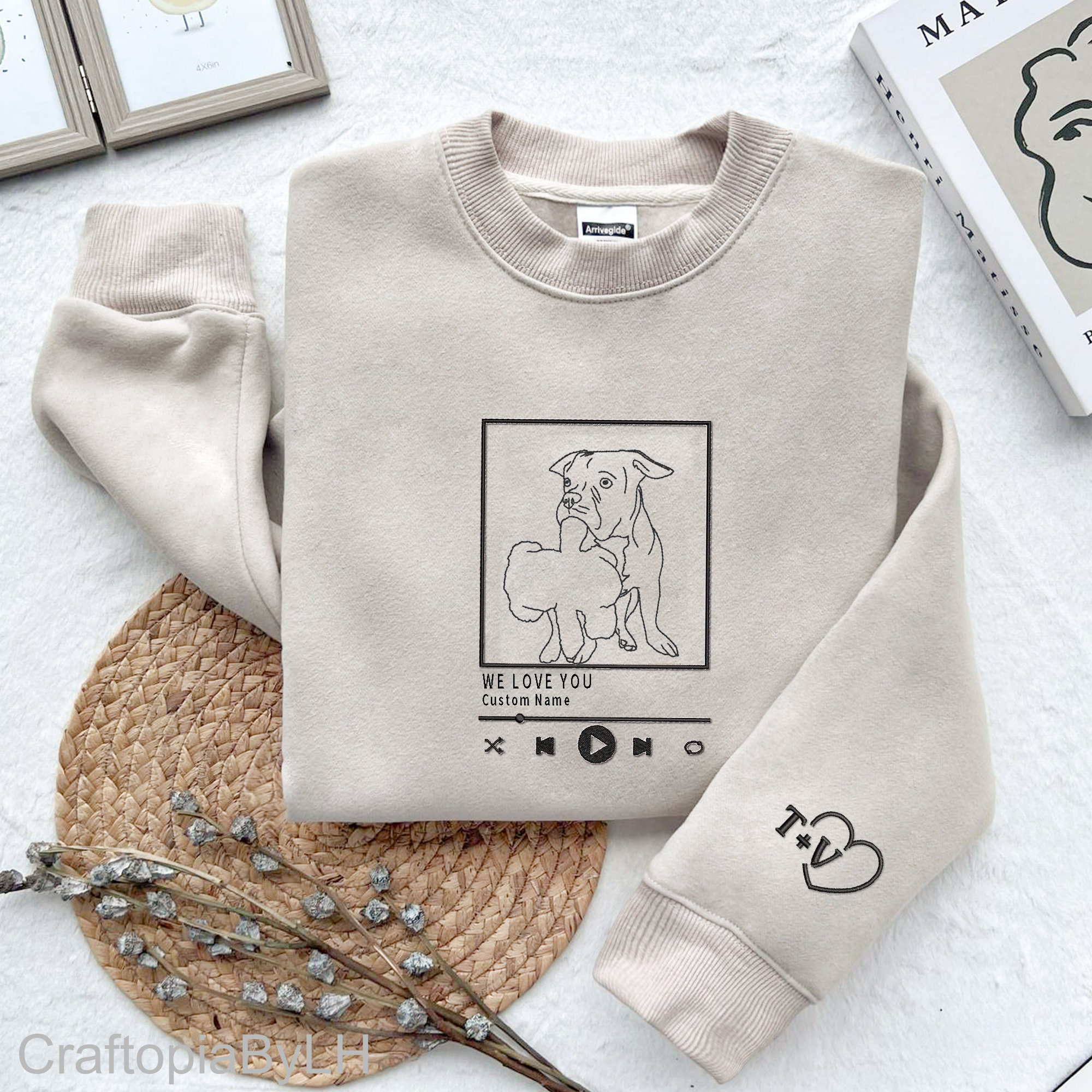 ペットの写真を刺繍したミュージックプレーヤー風Tシャツ、スウェットシャツ、パーカー-welikecustom-MJ