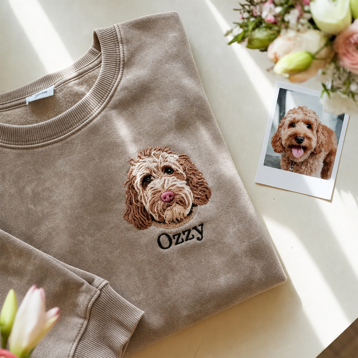 【世界に一つだけの愛ペットTシャツ】写真から作成するカスタムペット刺繍ウォッシュドTシャツ | ペットグッズ ペット愛好家へのプレゼント