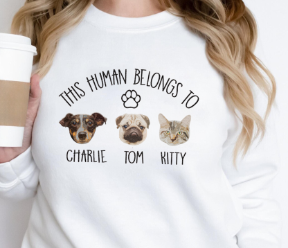 "This Human Belongs to Dog "ポートレート 刺繍 パーカー スウェットシャツ Tシャツ-welikecustom-MJ