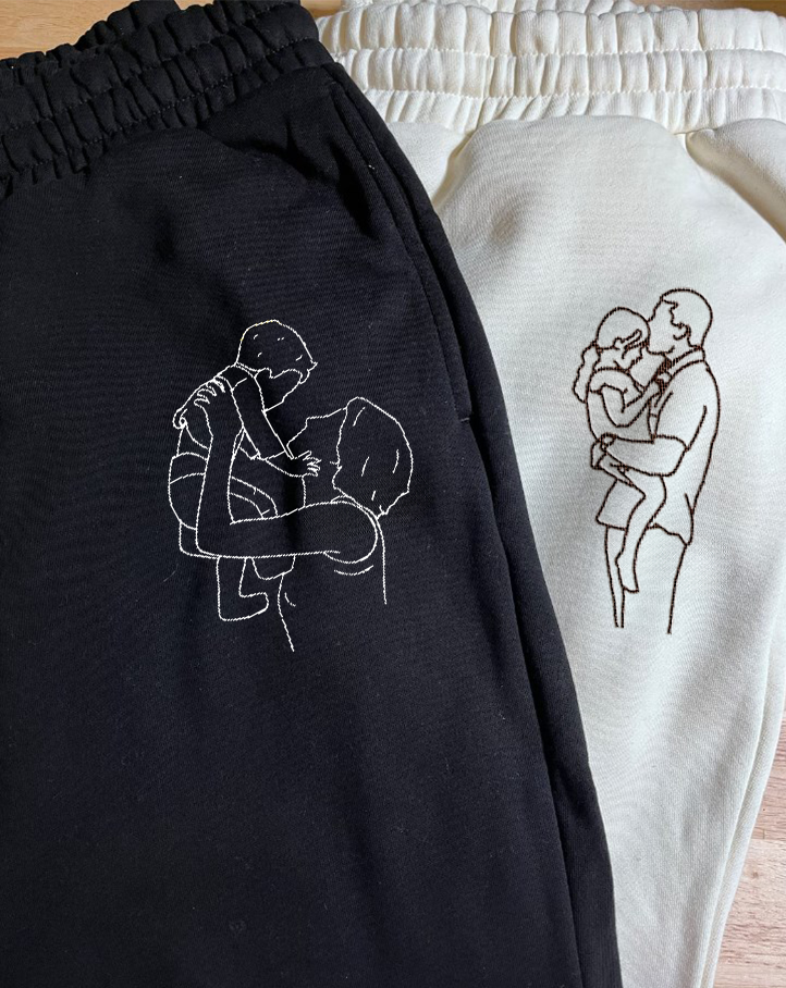 ペットとの写真、家族写真、パーソナライズされた刺繍スウェットパンツ、カスタム写真スウェットパンツ-welikecustom-MJ