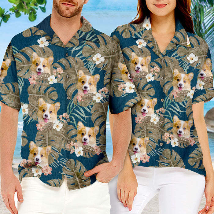 熱帯の葉とペット - 犬と猫のパーソナライズされたカスタムユニセックスハワイアンシャツ-welikecustom-MJ