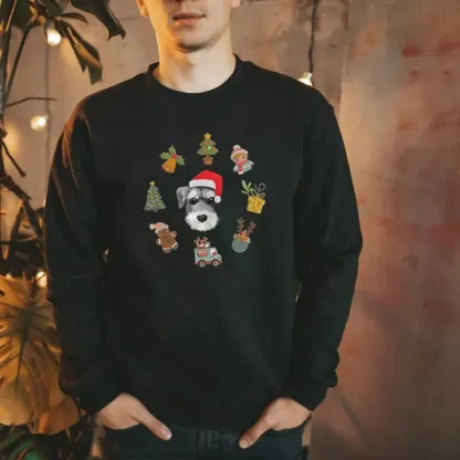 写実風お祝いの刺繍要素を備えたカスタムペットポートレートクリスマススウェットシャツ-welikecustom-MJ