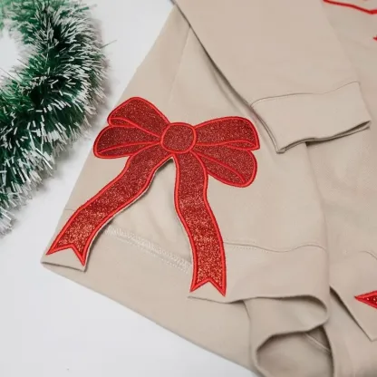 トレンディなサイドリボンとグリッターが付いたカスタムペットポートレート刺繍スウェットシャツ-welikecustom-MJ