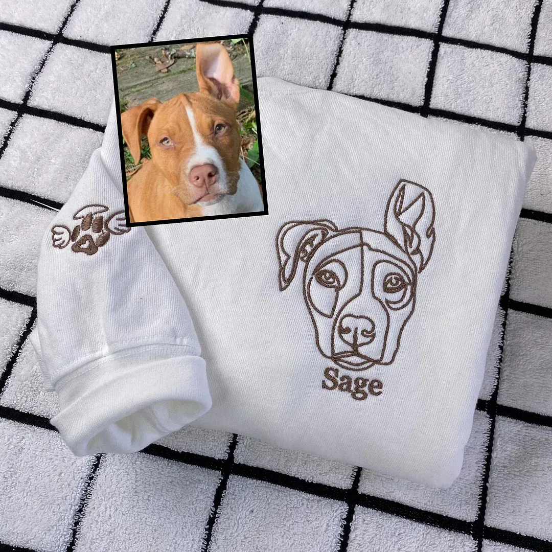 🐶ペットの写真シルエットをアート風に刺繍したTシャツ、スウェットシャツ、パーカーをカスタムメイド-welikecustom-MJ