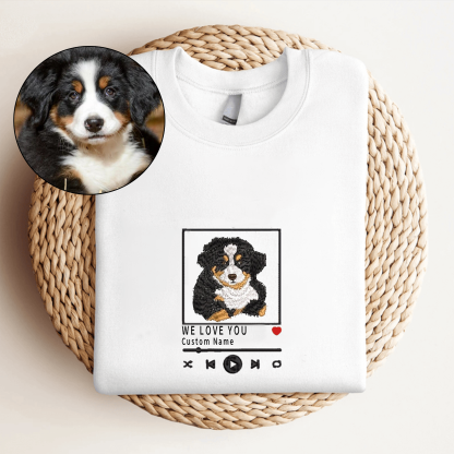 ペットの写真を刺繍したミュージックプレーヤー風Tシャツ、スウェットシャツ、パーカー-welikecustom-MJ