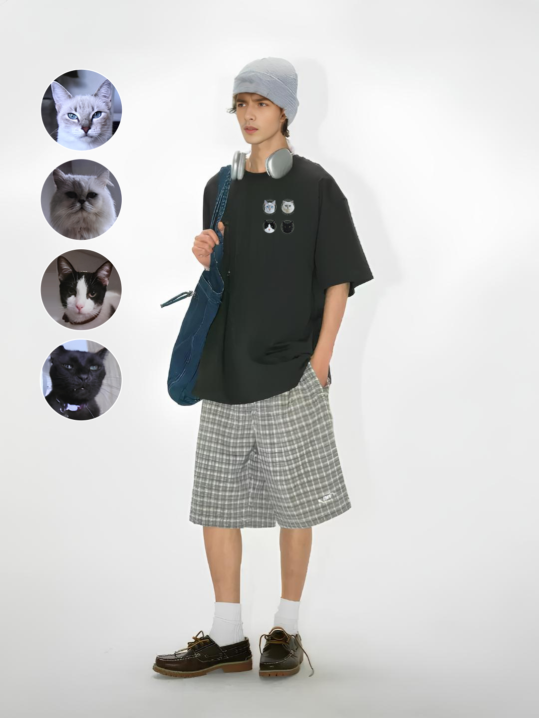 手描きミニマリスト風ペット写真Tシャツ