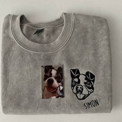 ペット似顔絵刺繍Tシャツ - 愛犬・愛猫の写真をカスタムデザイン | ヴィンテージ加工 記念品ギフト