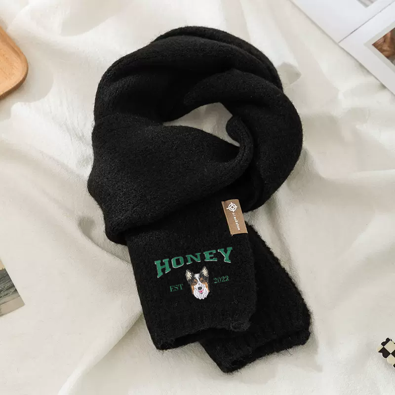 漫画風カスタム刺繍ペットポートレート織りスカーフ-welikecustom-MJ